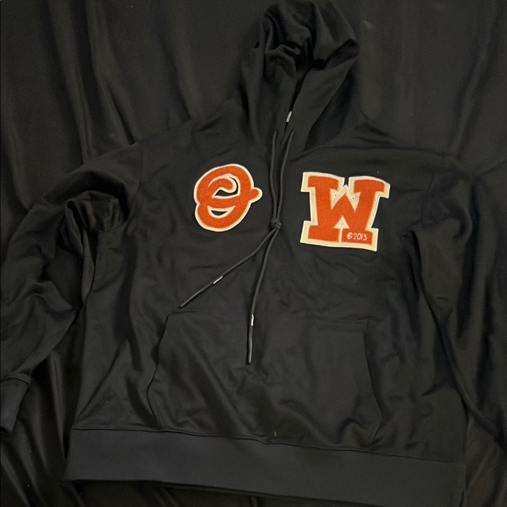 Off-White Black Hoodie with Orange Patches